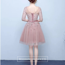 將圖片載入圖庫檢視器，The Rosaelyn Pink lace Sleeves Short Evening Gown - WeddingConfetti