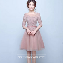 將圖片載入圖庫檢視器，The Rosaelyn Pink lace Sleeves Short Evening Gown - WeddingConfetti