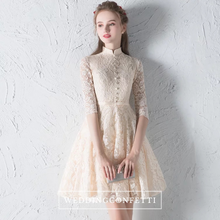 將圖片載入圖庫檢視器，The Penelope Mandarin Collar Champagne Short Dress - WeddingConfetti