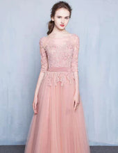 將圖片載入圖庫檢視器，The Rosaelyn Pink lace Sleeves Long Evening Gown - WeddingConfetti