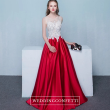 將圖片載入圖庫檢視器，The Listel Red White Sleeveless Satin Gown - WeddingConfetti