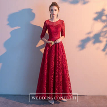 將圖片載入圖庫檢視器，The Herientta Red Long Sleeves Lace Gown - WeddingConfetti
