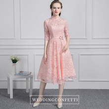 將圖片載入圖庫檢視器，The Perina Pink / Champagne Lace Mandarin Collar Short Dress - WeddingConfetti