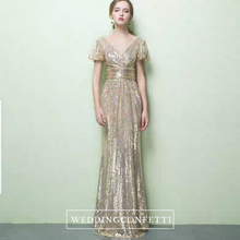 將圖片載入圖庫檢視器，Greta Gold Glitter Dress - WeddingConfetti