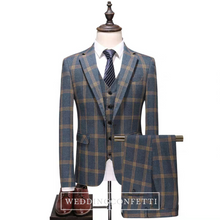 將圖片載入圖庫檢視器，Vauseton Groom Men's Checkered Suit Jacket, Vest and Pants (3 Piece) - WeddingConfetti