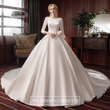 將圖片載入圖庫檢視器，The Pristine Wedding Bridal Satin Long Sleeves Gown - WeddingConfetti
