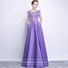 將圖片載入圖庫檢視器，The Prunella Purple Lilac Off Shoulder Gown - WeddingConfetti