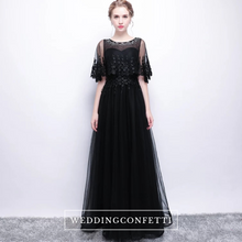 將圖片載入圖庫檢視器，The Cecily Lace Black Illusion Sleeves Gown - WeddingConfetti