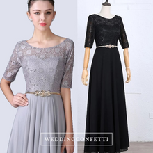 將圖片載入圖庫檢視器，The Rosetta Black / Grey / Red / Coral / Green Lace Sleeves Evening Gown - WeddingConfetti