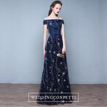 將圖片載入圖庫檢視器，The Cassiopeia Off Shoulder Blue Gown - WeddingConfetti