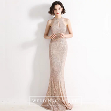將圖片載入圖庫檢視器，The Lilian Gold Sequined Halter Gown (Available in 2 colours) - WeddingConfetti