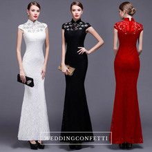 將圖片載入圖庫檢視器，The Hensla Cheongsam Mandarin Collar Red/White/Black Gown - WeddingConfetti