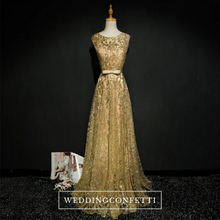 將圖片載入圖庫檢視器，The Riselle Gold/Blue/Red Sleeveless A Line Gown - WeddingConfetti