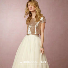 將圖片載入圖庫檢視器，The Caia Wedding Bridal Sequined Crop Top Maxi &amp; Skirt (Customisable) - WeddingConfetti