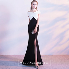 將圖片載入圖庫檢視器，The Opedia Off Shoulder Black/Red White Dress - WeddingConfetti