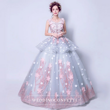 將圖片載入圖庫檢視器，The Fleurenda Pink and Grey Flare Sleeves Gown - WeddingConfetti