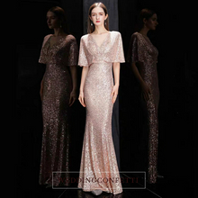 將圖片載入圖庫檢視器，The Rayna Gold Sequined Draped Sleeves Gown (Available in 2 colours) - WeddingConfetti