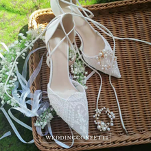 將圖片載入圖庫檢視器，The Garden Wedding Lace Tie Heels - WeddingConfetti