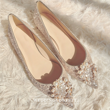 將圖片載入圖庫檢視器，The Ixorie Wedding Champagne Bridal Flats - WeddingConfetti