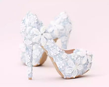 將圖片載入圖庫檢視器，Wedding Bridal Floral Blue Heels - WeddingConfetti