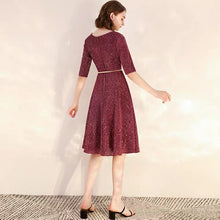 將圖片載入圖庫檢視器，The Dianthe Short Sleeve Wine Red Sequined Dress - WeddingConfetti