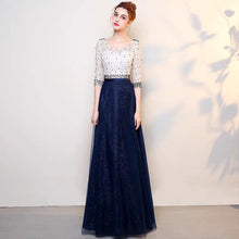 將圖片載入圖庫檢視器，The Tabitha White Navy Blue Long Sleeves Gown - WeddingConfetti