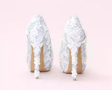 將圖片載入圖庫檢視器，Wedding Bridal Floral Blue Heels - WeddingConfetti