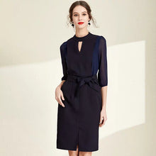 將圖片載入圖庫檢視器，The Nora High Cut Out Collar Short Navy Blue Dress - WeddingConfetti