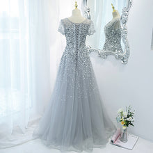將圖片載入圖庫檢視器，The Laurent Grey Short Sleeves Glitter Gown - WeddingConfetti