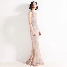 將圖片載入圖庫檢視器，The Lilian Wine Red Sequined Halter Gown (Available in 2 colours) - WeddingConfetti