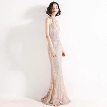 將圖片載入圖庫檢視器，The Lilian Gold Sequined Halter Gown (Available in 2 colours) - WeddingConfetti