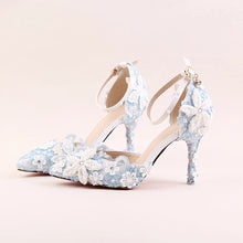 將圖片載入圖庫檢視器，Wedding Bridal Blue Floral Heels - WeddingConfetti