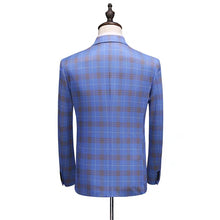 將圖片載入圖庫檢視器，Gordon Groom Men's Sky Blue Checkered Suit Jacket, Vest and Pants (3 Piece) - WeddingConfetti
