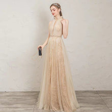 將圖片載入圖庫檢視器，The Penelopia Champagne Halter Gown - WeddingConfetti