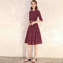將圖片載入圖庫檢視器，The Dianthe Short Sleeve Wine Red Sequined Dress - WeddingConfetti