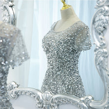 將圖片載入圖庫檢視器，The Laurent Grey Short Sleeves Glitter Gown - WeddingConfetti