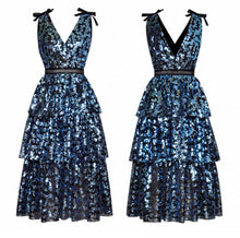 將圖片載入圖庫檢視器，The Makayla Sequined Blue Sleeveless Gown - WeddingConfetti