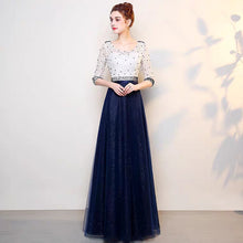 將圖片載入圖庫檢視器，The Tabitha White Navy Blue Long Sleeves Gown - WeddingConfetti