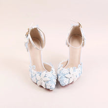 將圖片載入圖庫檢視器，Wedding Bridal Blue Floral Heels - WeddingConfetti