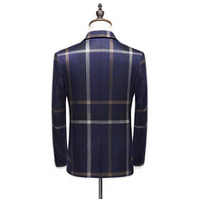 將圖片載入圖庫檢視器，Men's Checkered Blue Suit Jacket, Vest and Pants (3 Piece) - WeddingConfetti