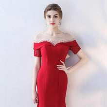 將圖片載入圖庫檢視器，The Heriette Red Glitter Off Shoulder Mermaid Short Dress - WeddingConfetti