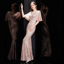 將圖片載入圖庫檢視器，The Rayna Gold Sequined Draped Sleeves Gown (Available in 2 colours) - WeddingConfetti