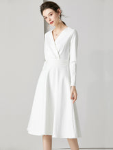 將圖片載入圖庫檢視器，The Chantel Long/Mid Sleeves White Midi Dress - WeddingConfetti