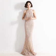 將圖片載入圖庫檢視器，The Lilian Wine Red Sequined Halter Gown (Available in 2 colours) - WeddingConfetti