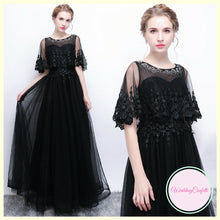 將圖片載入圖庫檢視器，The Cecily Lace Black Illusion Sleeves Gown - WeddingConfetti