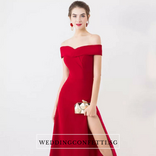 將圖片載入圖庫檢視器，The Edita Blue/Black/Red/Pink Off Shoulder Dress - WeddingConfetti