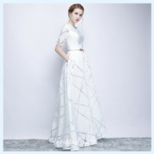 將圖片載入圖庫檢視器，The Eliza White / Grey Long Sleeves Dress - WeddingConfetti