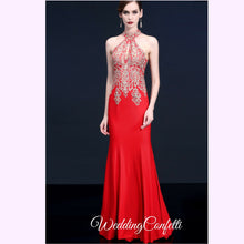 將圖片載入圖庫檢視器，The Esmeralda Wedding Bridal Halter Gold / Red / Blue Dress / Gown - WeddingConfetti