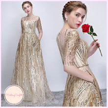 將圖片載入圖庫檢視器，The Janicia Gold Long Sleeves Gown - WeddingConfetti