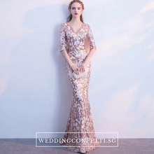 將圖片載入圖庫檢視器，The Jaycyntha Gold Sequins Long Sleeves Gown - WeddingConfetti